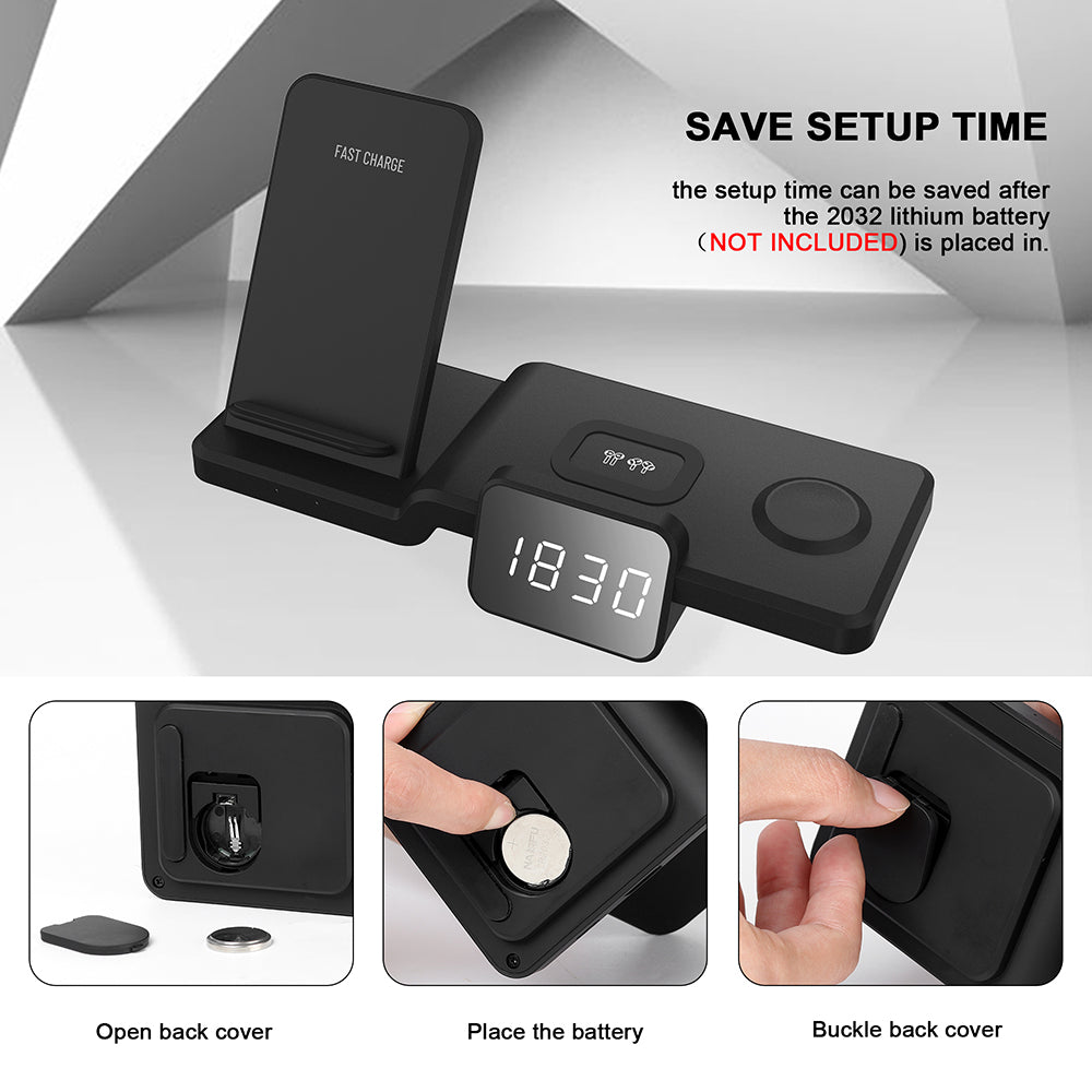 15W Wireless Charger for iPhone 12 11 Pro Max iWatch Airpods, Fast Charging Dock Station with Time Display 15W Wireless Charger for iPhone 12 11 Pro Max iWatch Airpods, Fast Charging Dock Station with Time Display